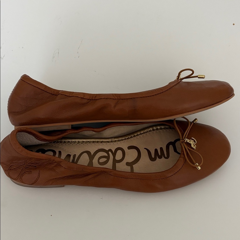 EUC Sam Edelman Tan Leather ballet Flats with Bow 7.5 - Picture 3 of 11
